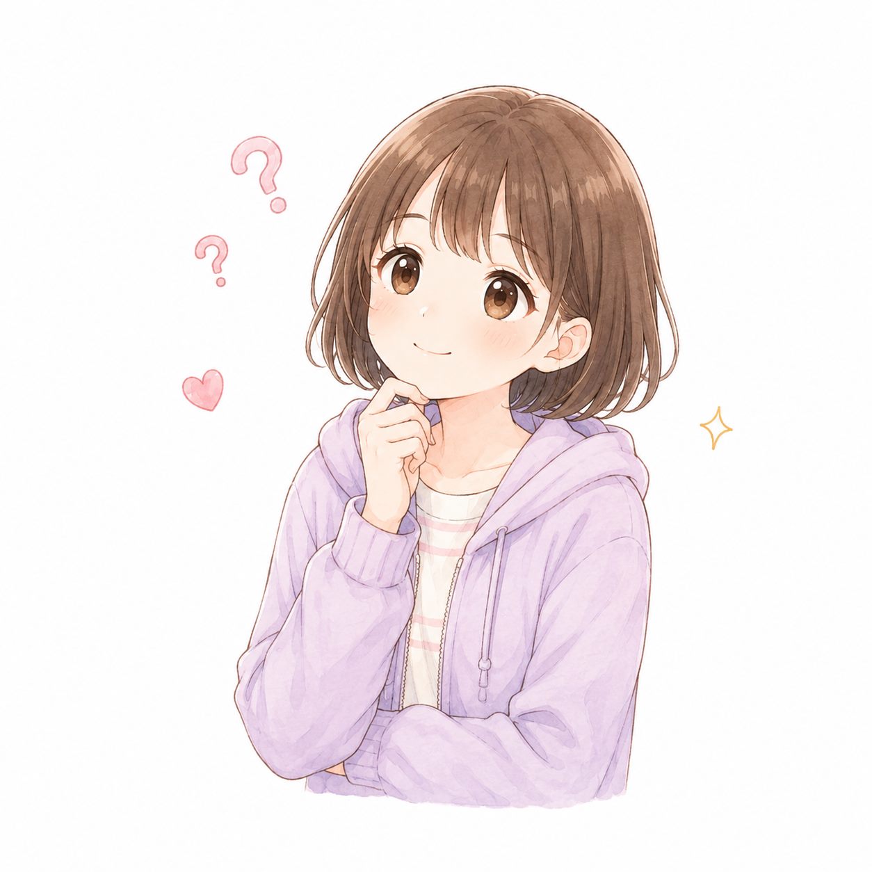 質問を見ながら考えている女の子のイラスト