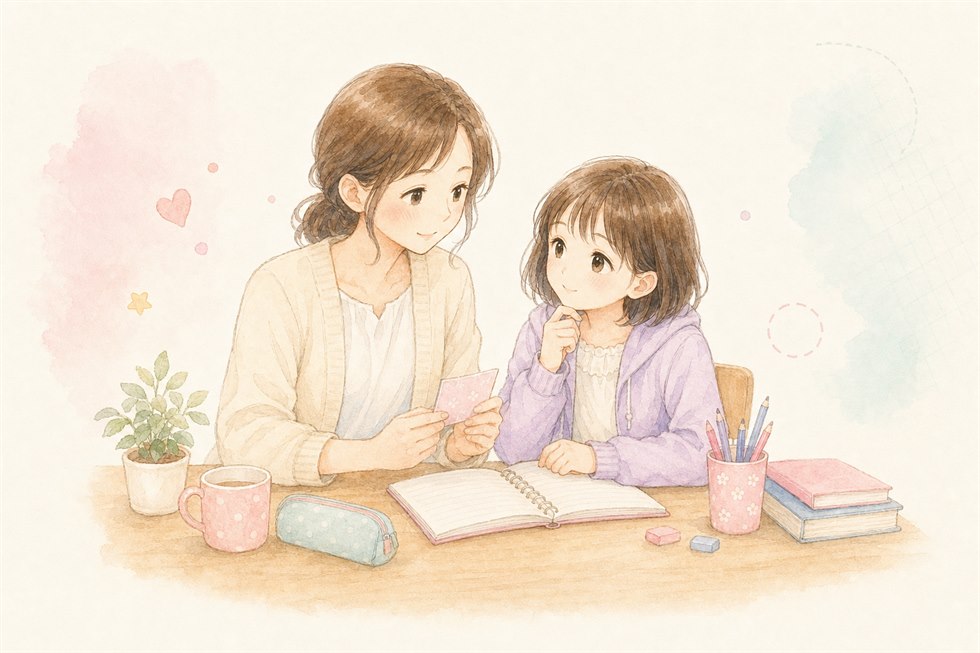 保護者と子どもが安心して話しているイラスト