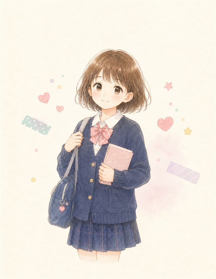 胸に手を当ててほっとしている女の子のイラスト